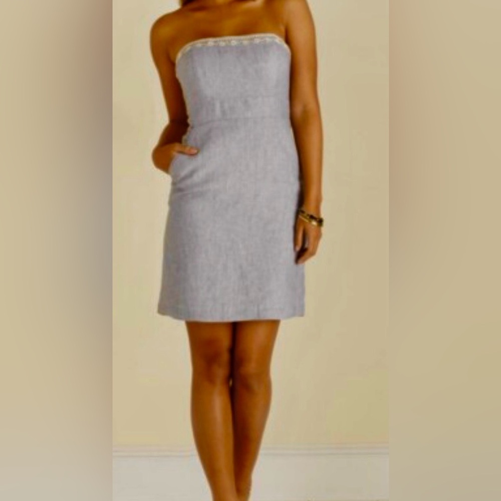 Vineyard Vines Corded Chambray Linen Strapless Dress Sz.0